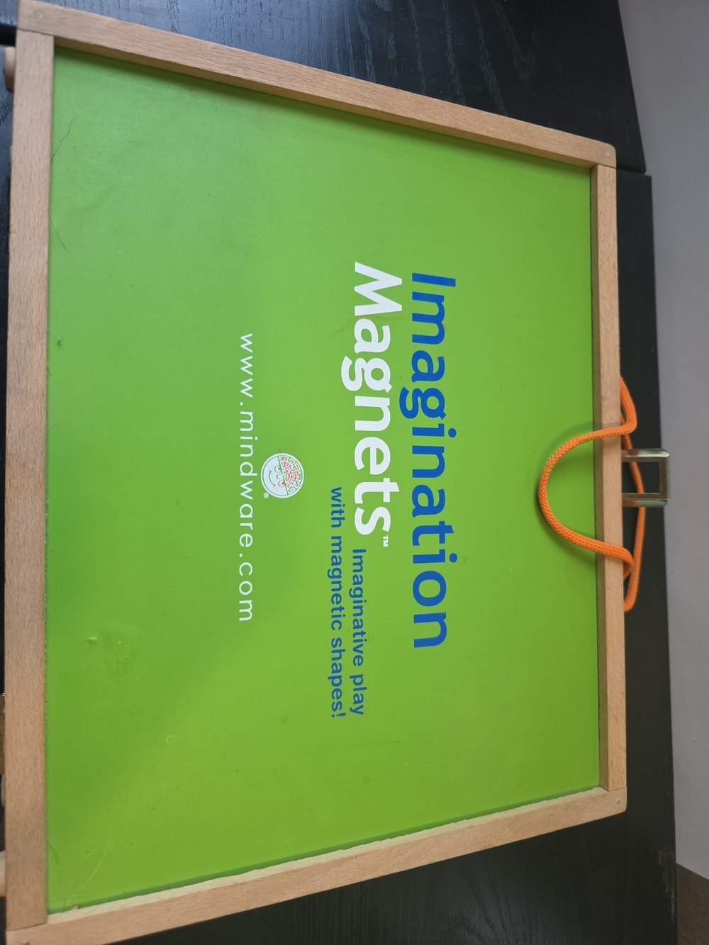 Mindware Imagination Magnets Play With Magnetic Shapes, Wood Carring Case.